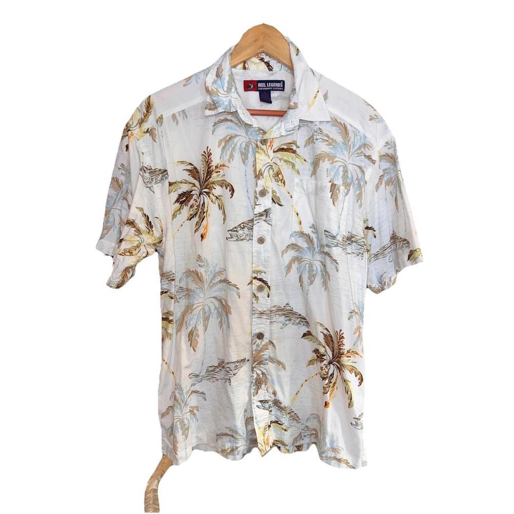 Reel‎ Legends Men's L Fishing Shirt Vented Fish Palm Hawaiian